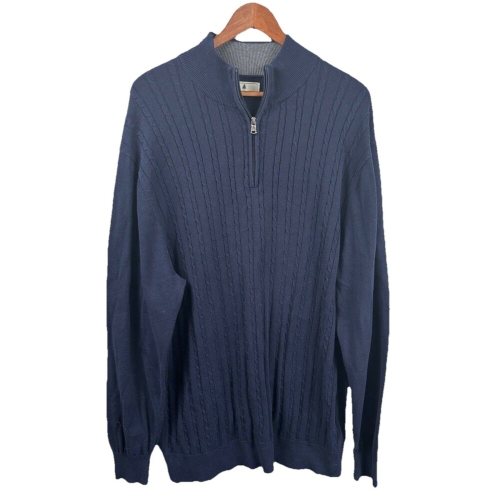 Southern Pines Shirt Mens XL Blue Cable Knit 1/4 Zip PulloverSweater 100% Cotton
